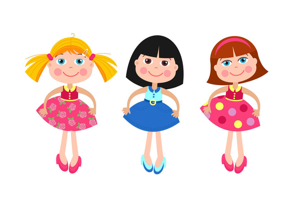 Girls dolls. Set of different vector dolls. Isolated on a white background. - Vector, Image