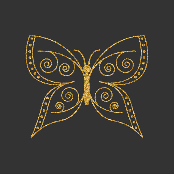 Golden butterfly with elegant decorative pattern. Vector illustration. - Vektor, Bild