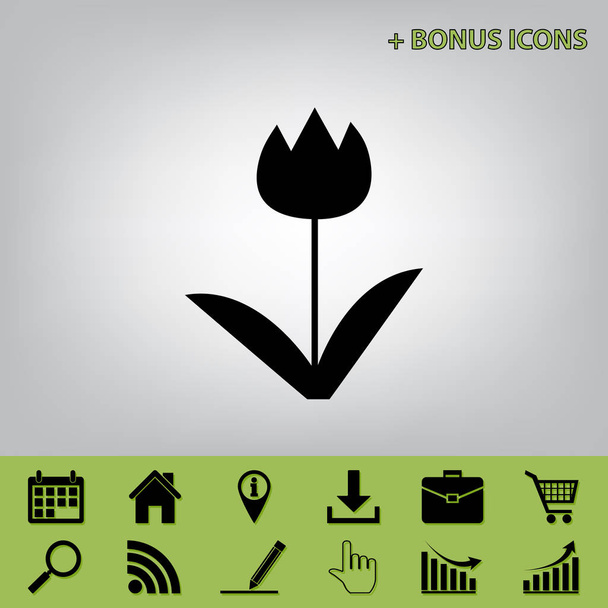 Segno di tulipano. Vettore. Icona nera su sfondo grigio con icone bonus a quelli sedano
 - Vettoriali, immagini