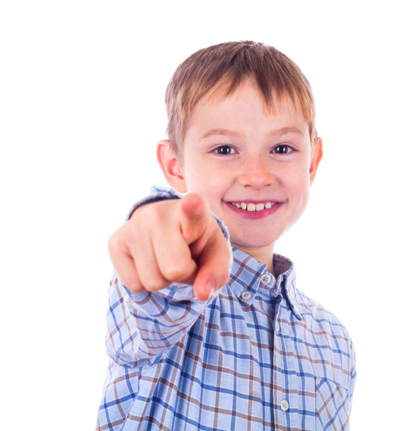 Happy boy pointing with his finger - Фото, изображение