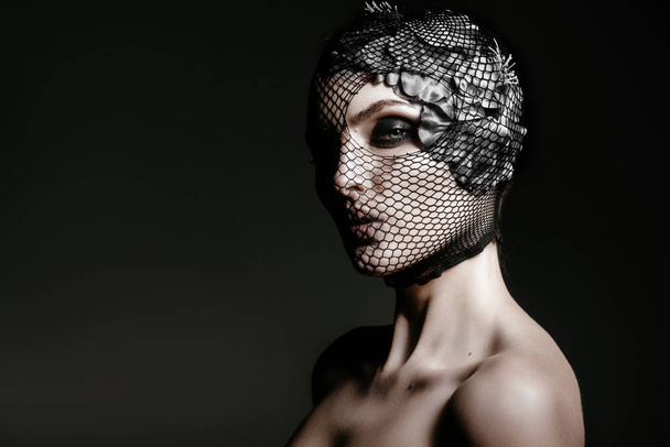 sexy woman with black veil on face - Foto, Imagem