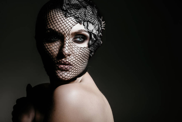 sexy woman with black veil on face - Foto, Bild