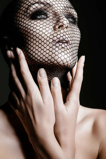 fashion woman with black veil - Zdjęcie, obraz