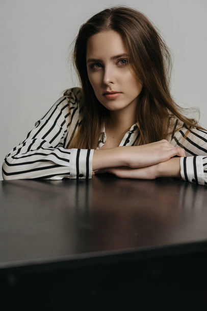 sexy woman in striped shirt - Foto, afbeelding
