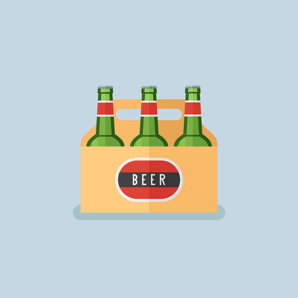 Bir sürü bira şişeleri düz stil ikonu. Vektör çizim. - Vektör, Görsel
