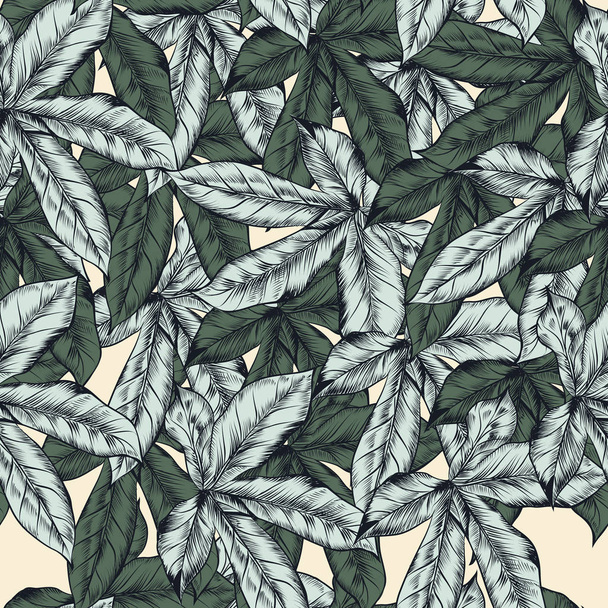 Güzel desen ile elle çizilmiş tropikal yapraklar - Vektör, Görsel