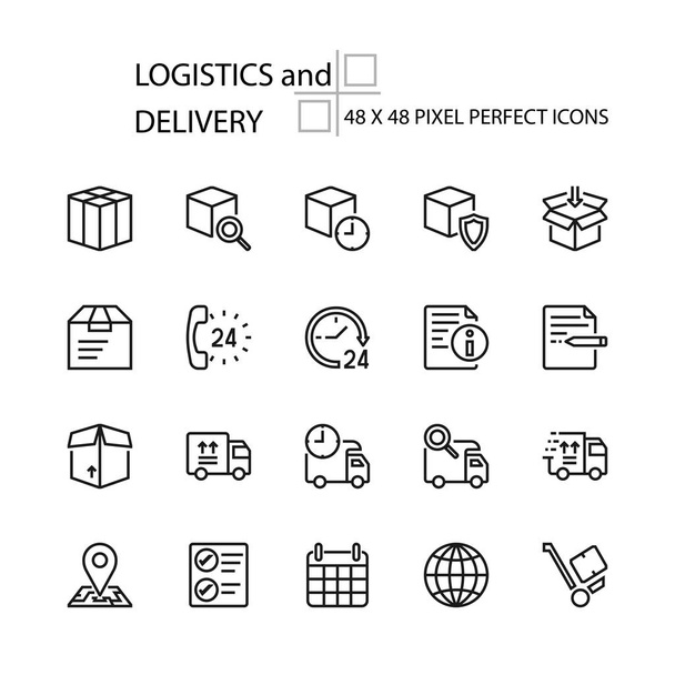 Logistik und Lieferung Vektorlinie 48x48 Pixel perfekte Symbole - Vektor, Bild