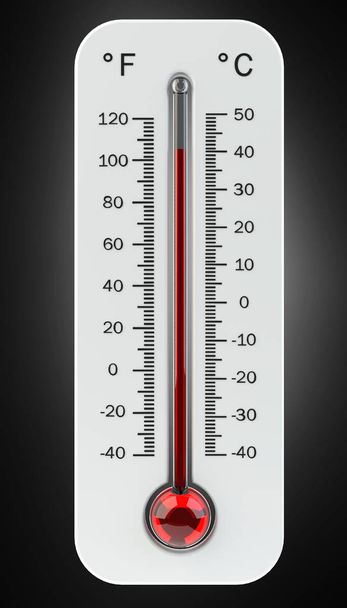 Thermometer with red temperature rise 3D rendering - 写真・画像