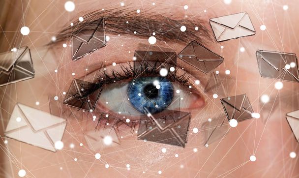 Крупным планом женщина глаз отправлять электронные письма 3D рендеринг
 - Фото, изображение