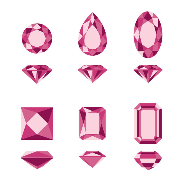 Red gemstones and diamonds shapes - Vector, Image