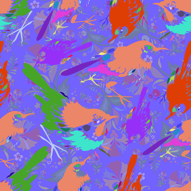 Powtarzalny wzór wielokolorowych ptaków - Wektor, obraz