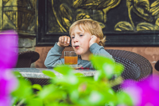 Cute little boy drinking tea - Foto, imagen