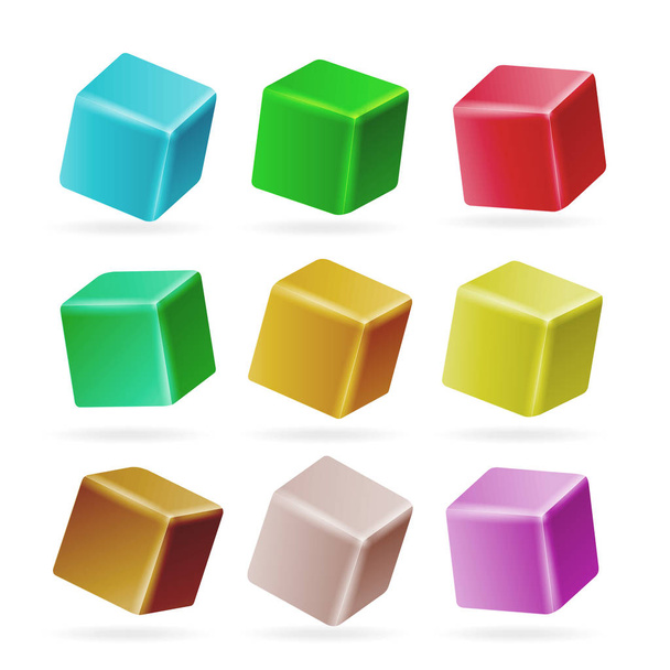 カラフルなキューブの 3 d 設定のベクトル。白で隔離キューブの視点空モデル。子供のおもちゃの再生 - ベクター画像
