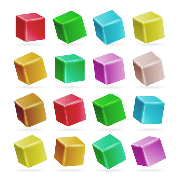 Colorful Cube 3d Set Vector. Perspective Empty Models Of A Cube Isolated On White. Playing Child Toys - Vector, Image
