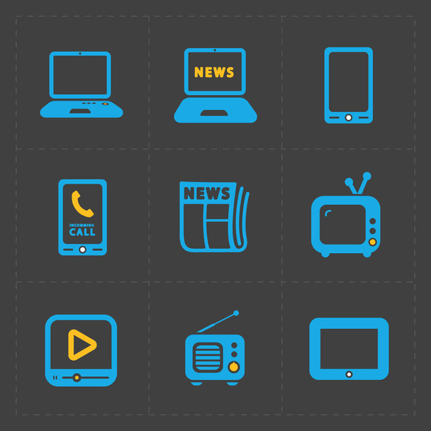 Vector Media Icons set on dark background  - Vector, Image