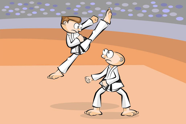 Двое мужчин сражаются с карате. Концептуальная векторная иллюстрация боевых искусств
. - Вектор,изображение