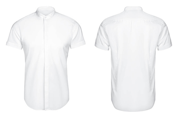 camisa clásica blanca y de negocios, camisa de manga corta, fondo blanco
 - Foto, Imagen