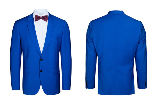 Mavi klasik ceket ve gömlek, kelebek, beyaz arka plan - Fotoğraf, Görsel