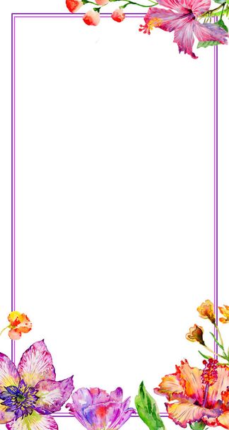 Wedding invitation DiY template wildflower hibiscus flower handmade watercolor illustration. - Foto, Imagen