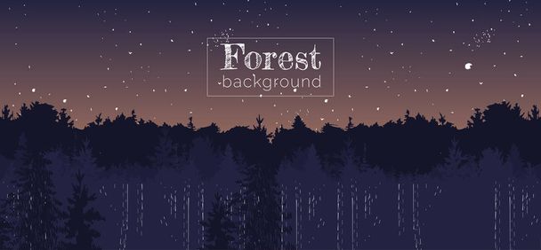 Atardecer nocturno sobre paisaje forestal panorama fondo
 - Vector, imagen