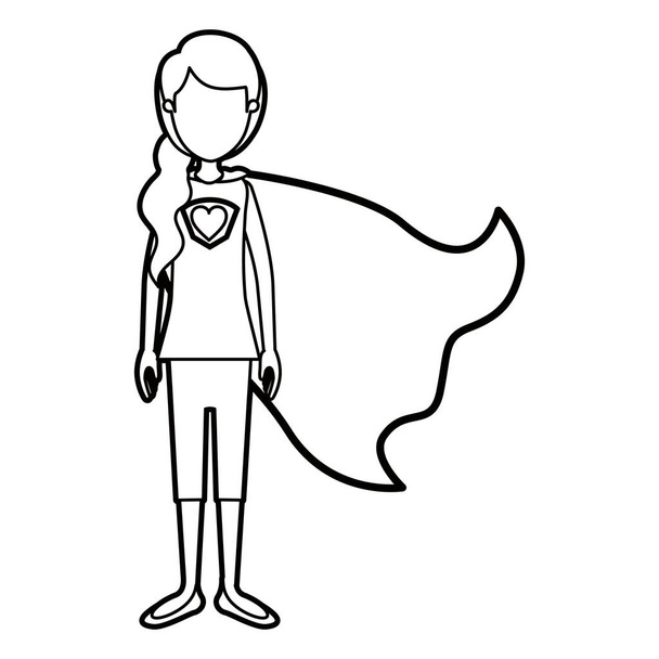 Карикатура толстый контур лица все тело супер герой женщина с конским хвостом волосы и кепка
 - Вектор,изображение