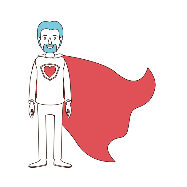secciones de color caricatura y cabello azul de cuerpo completo super papá héroe con barba
 - Vector, Imagen