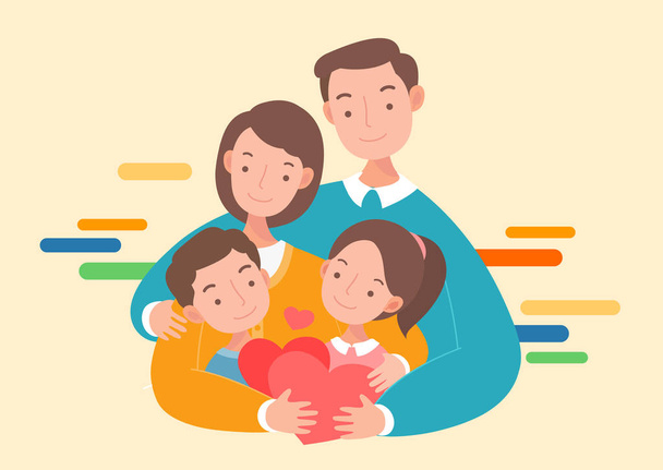 Happy parents and kids. Mother and father with children. - Vector, Image