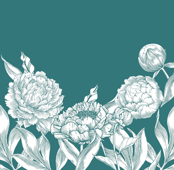 Ink hand drawn illustrations of ornate peonies - Vector, afbeelding
