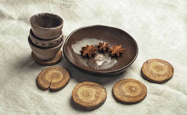 Clay pots and plate with - Valokuva, kuva