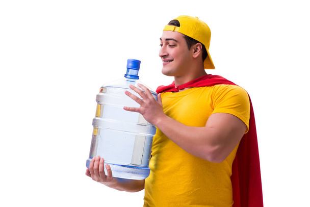 El hombre entrega botella de agua aislada en blanco - Foto, imagen