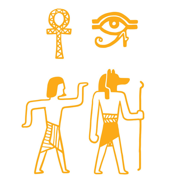 Egypt travel history sybols hand drawn design traditional hieroglyph vector illustration style. - Διάνυσμα, εικόνα