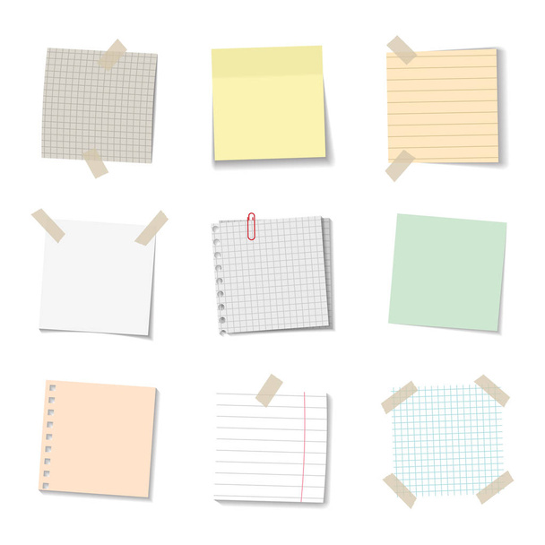 vector set of realistic paper memo sheets - ベクター画像