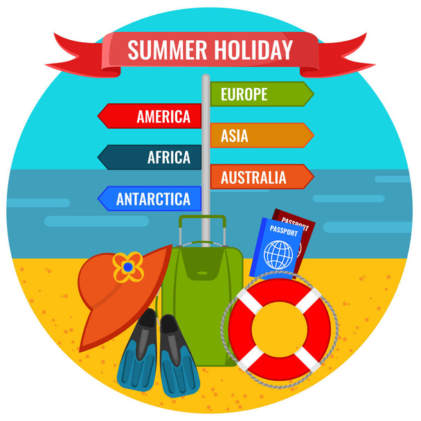 Summer holiday direction sign with destination names - Vector, Image