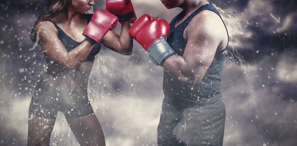 male and female boxer with fighting stance - Foto, immagini