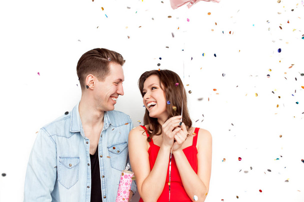 Lovely young couple in confetti - Foto, Imagem