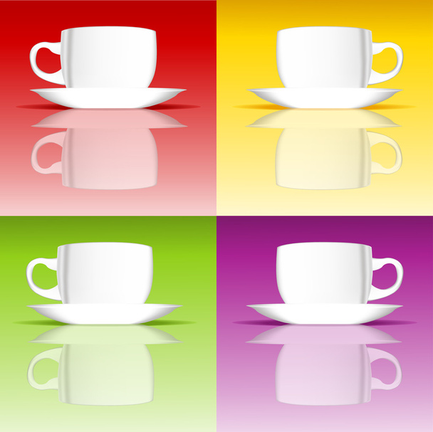 Set of coffee cups on colored backgrounds - Vector, Image