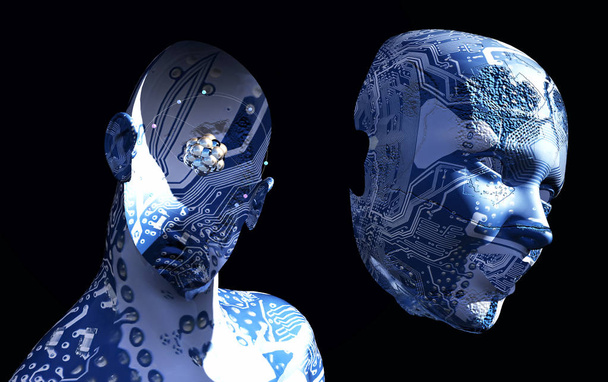 3D-Illustration einer Frau mit elektronischen Tätowierungen - Foto, Bild
