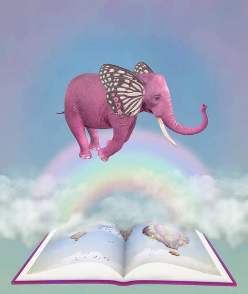 Éléphant rose et livre de fantaisie
. - Photo, image