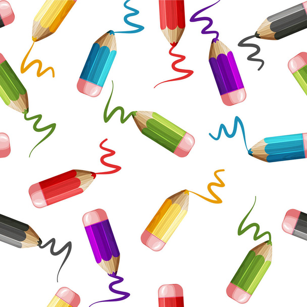 Dessin animé motif sans couture ensemble de crayons en bois de couleur
 - Vecteur, image