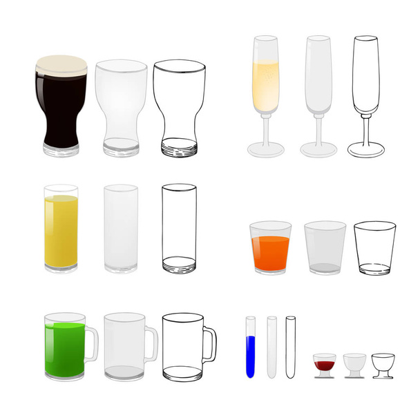 Glasses for different drinks isolated on white background. - Vector, Image