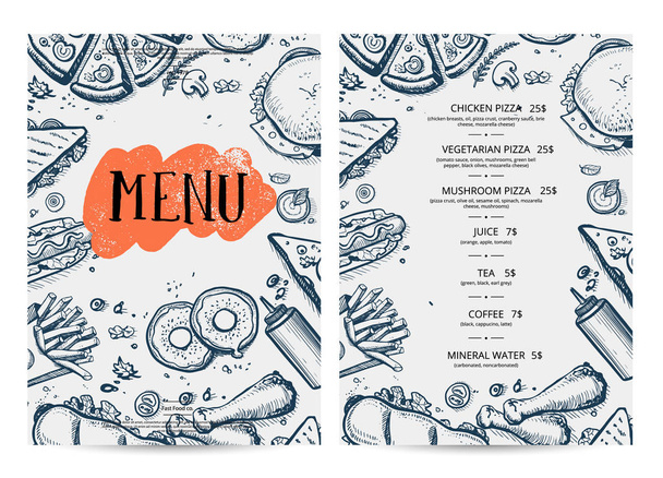 Restaurant food menu hand drawn design - Vector, Image