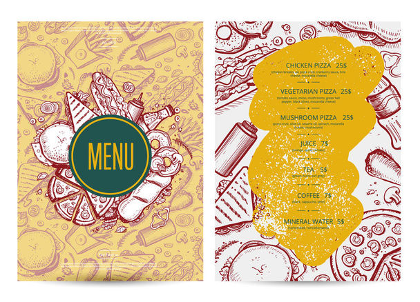 Fast food menu layout with hand drawn graphic - Vector, Imagen