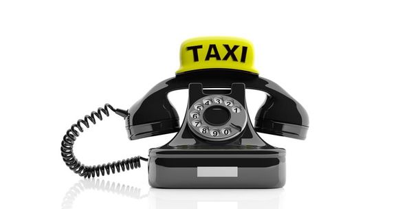 Vintage telefon és taxi jel - London taxi concept. 3D-s illusztráció - Fotó, kép