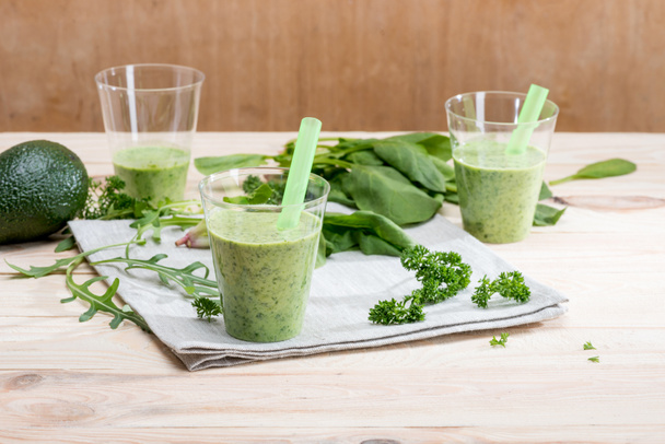Green smoothie and ingredients  - Photo, Image