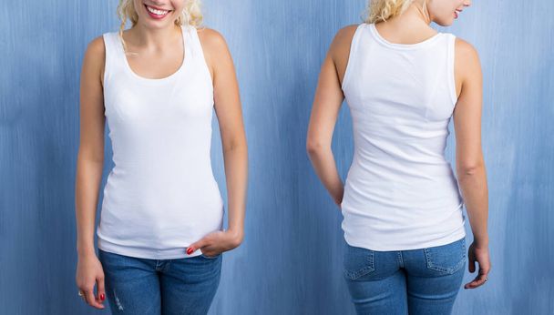 White tank top mockup, front and back - Фото, изображение
