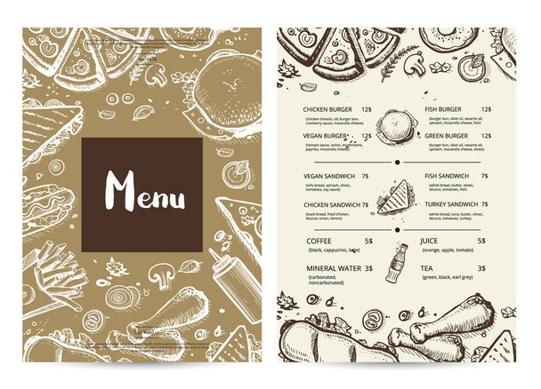 Restaurant menu card with prices - Vector, afbeelding
