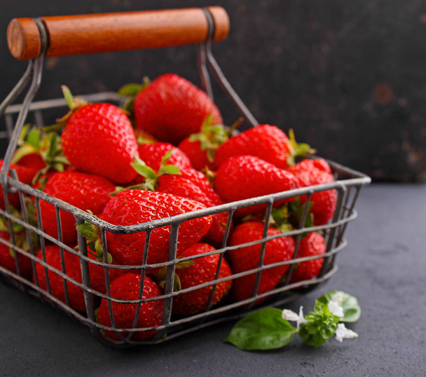 ripe sweet strawberries in basket - Photo, Image