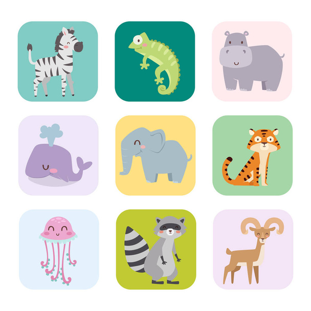 carino zoo cartoni animati animali isolato divertente fauna imparare carino lingua e tropicale natura safari mammifero giungla alto personaggi vettore illustrazione
. - Vettoriali, immagini