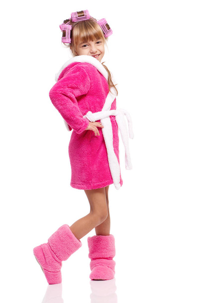 Little girl in pink bathrobe - Foto, immagini