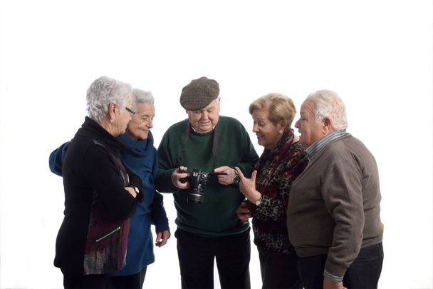 Grupa starszych na ekranie kamery reflex - Zdjęcie, obraz